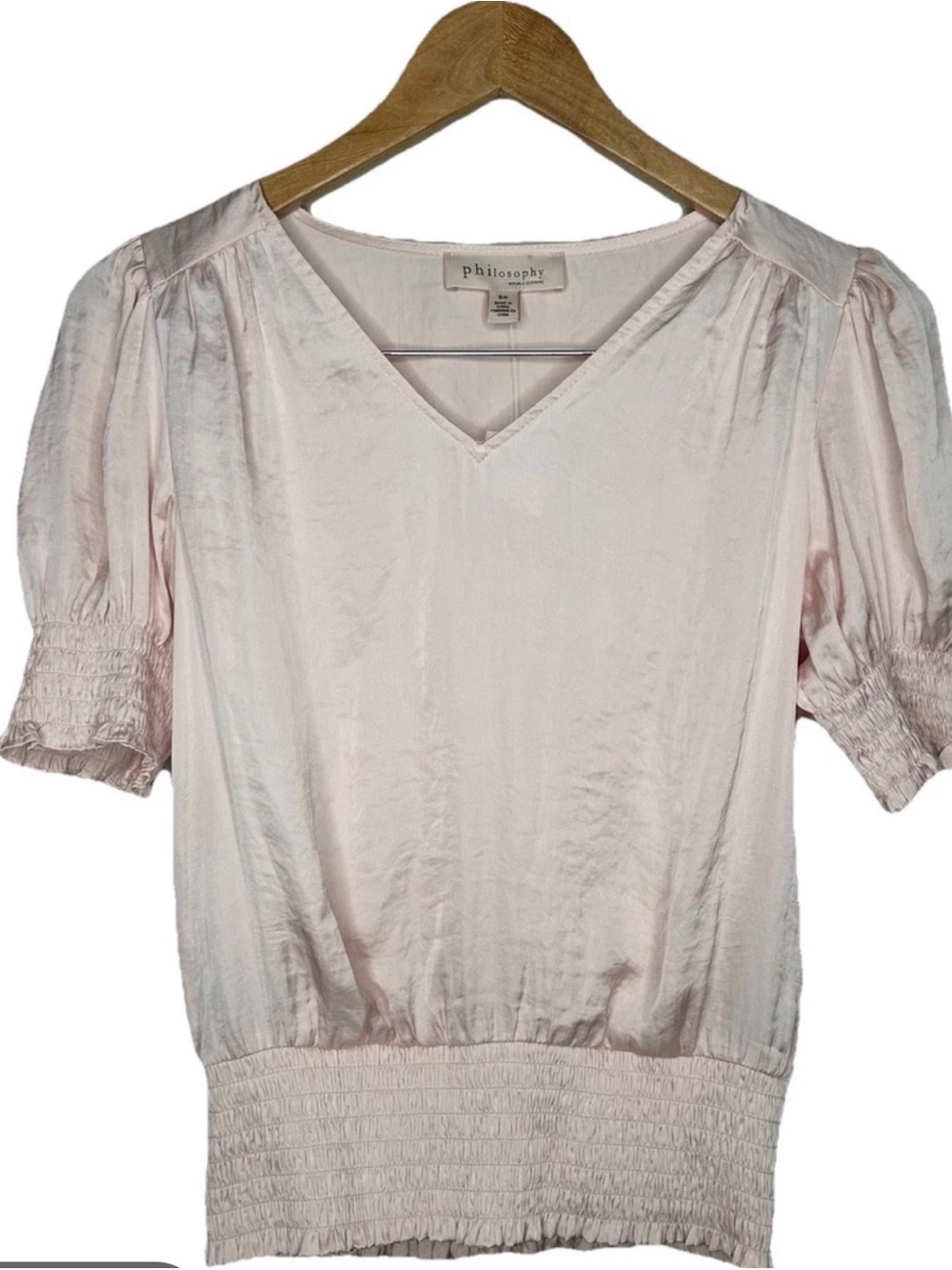 Philosophy Pale Blush V-Neck Puff Sleeve Blouse